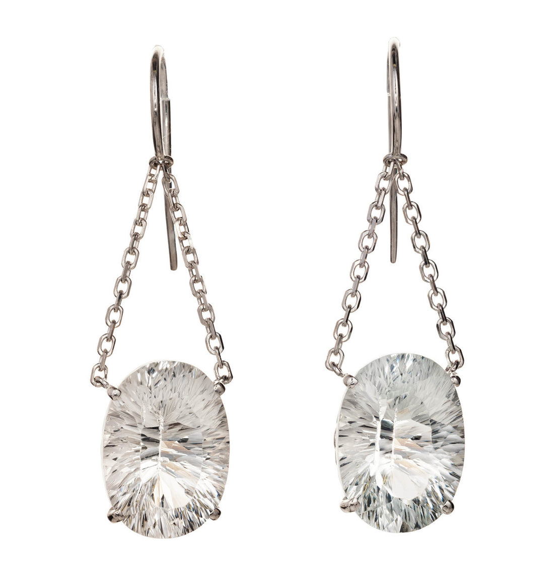 Vintage 22.5ct Cut Oval White Topaz Scroll Settings 14k Wire Dangle Earrings – image 2