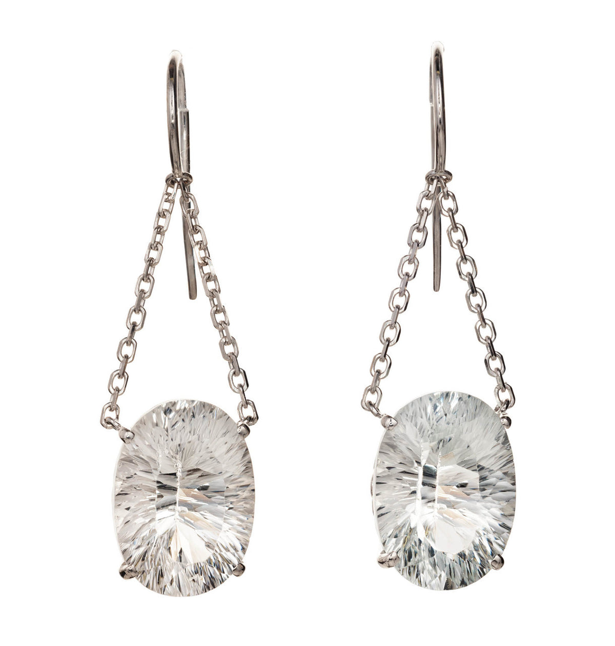 Vintage 22.5ct Cut Oval White Topaz Scroll Settings 14k Wire Dangle Earrings – image 2