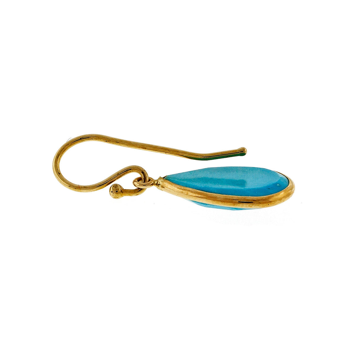 Pear Shape Sleeping Beauty Turquoise 14k Yellow Gold Dangle Earrings – image 4