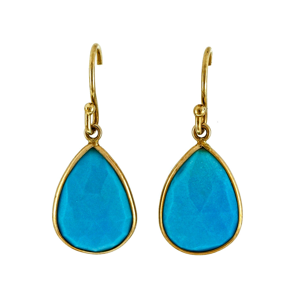 Pear Shape Sleeping Beauty Turquoise 14k Yellow Gold Dangle Earrings