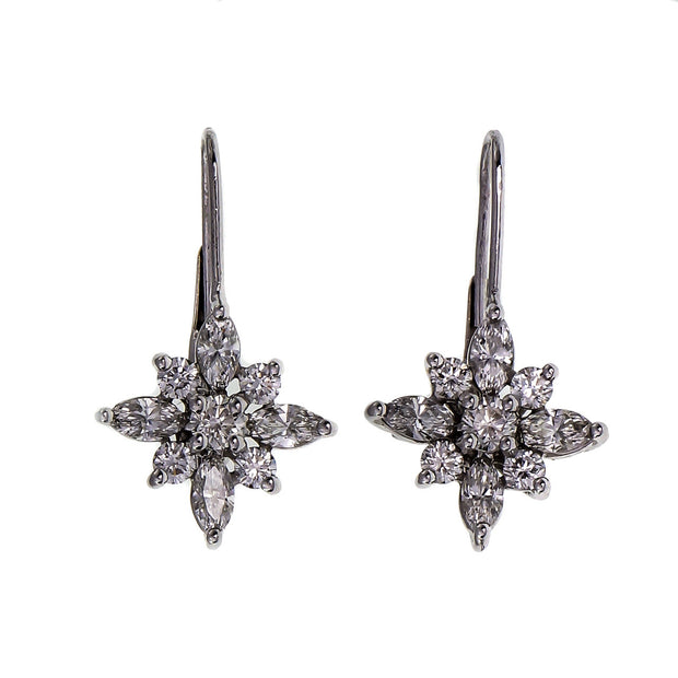 Kwiat Diamond Star Earrings 1.72ct Marquise & Round Diamonds Platinum