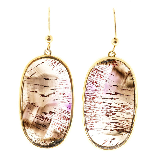 Vintage 40.82ct High Grade Clear Quartz Amethyst Rutile 14k Frame &Wire Earrings