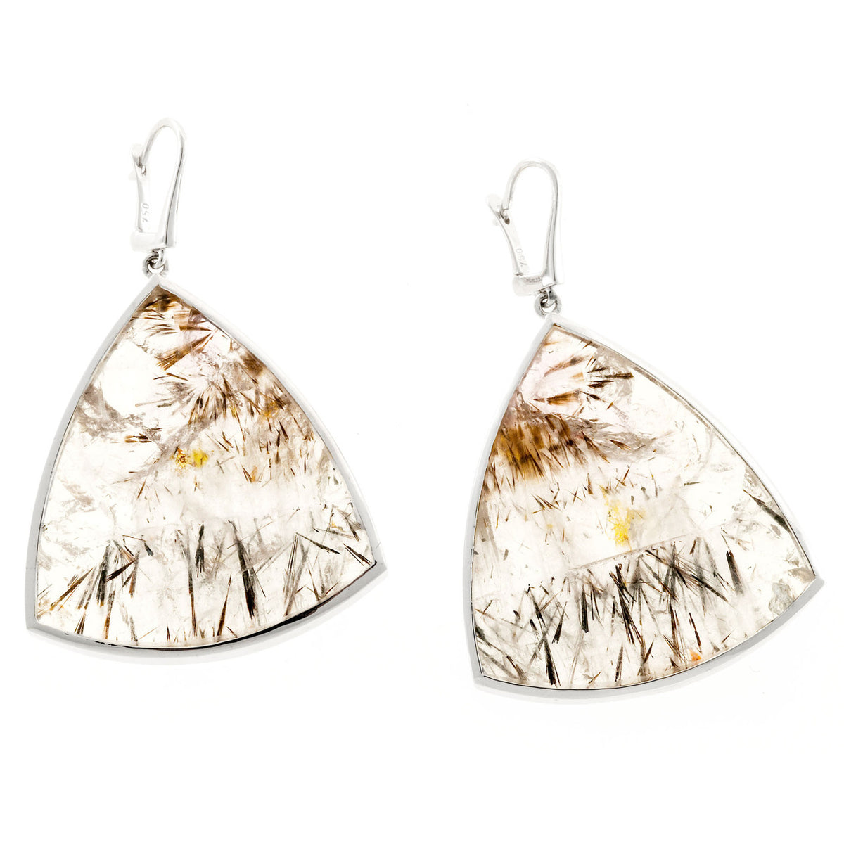 Peter Suchy 18k White Gold 84.94ct Quartz Natural Rutile Inclusions Earrings