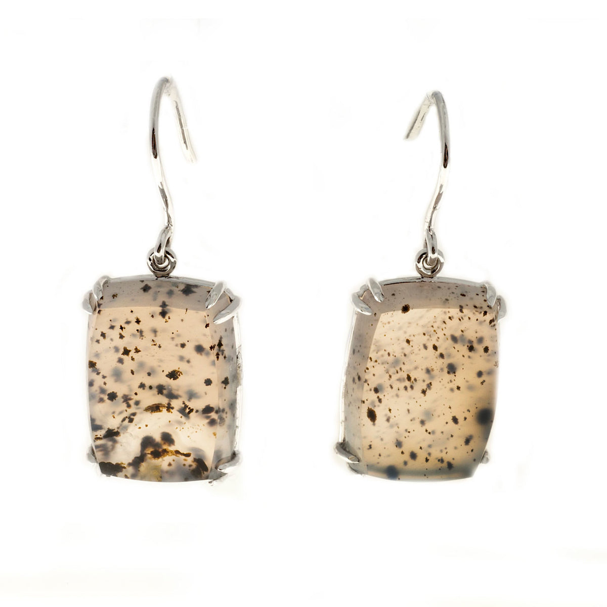 Vintage 16.67ct Quartz Black Inclusions 14k White Gold Peter Suchy Earrings – image 2