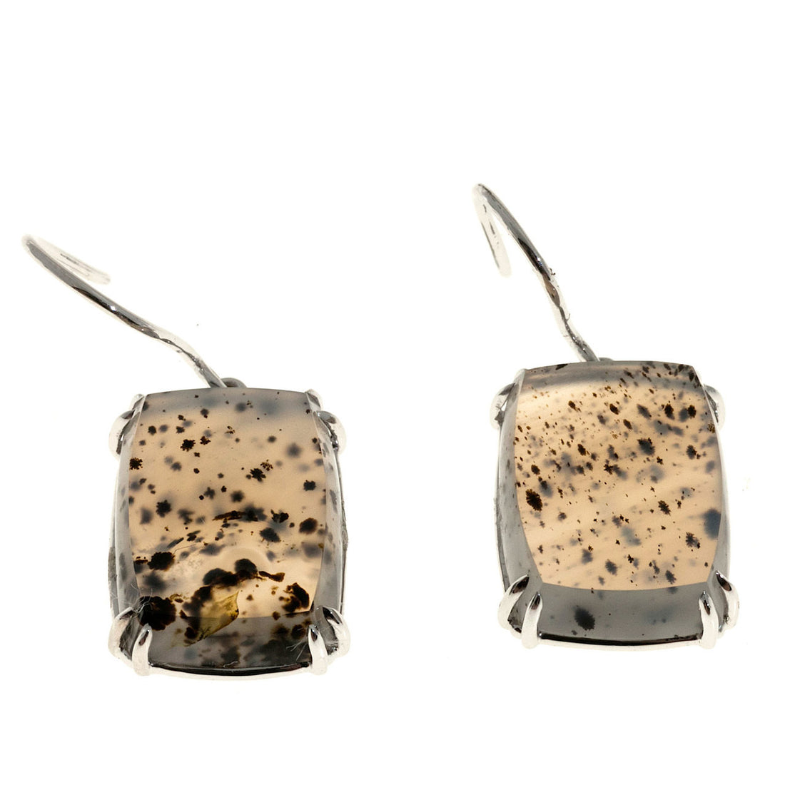 Vintage 16.67ct Quartz Black Inclusions 14k White Gold Peter Suchy Earrings – image 3