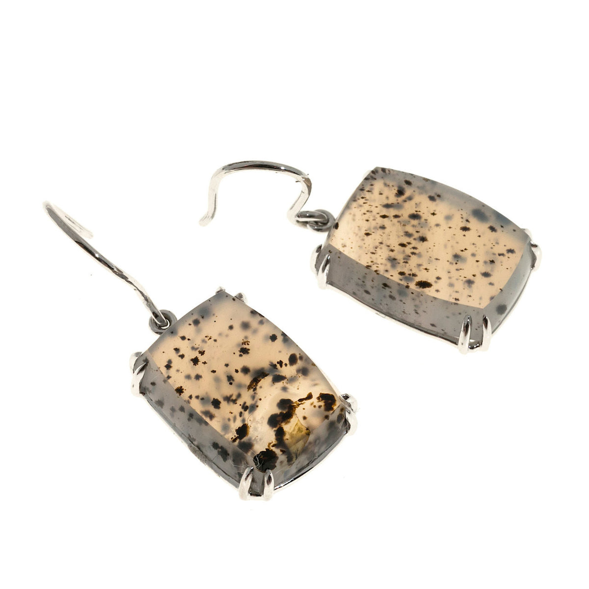 Vintage 16.67ct Quartz Black Inclusions 14k White Gold Peter Suchy Earrings – image 4