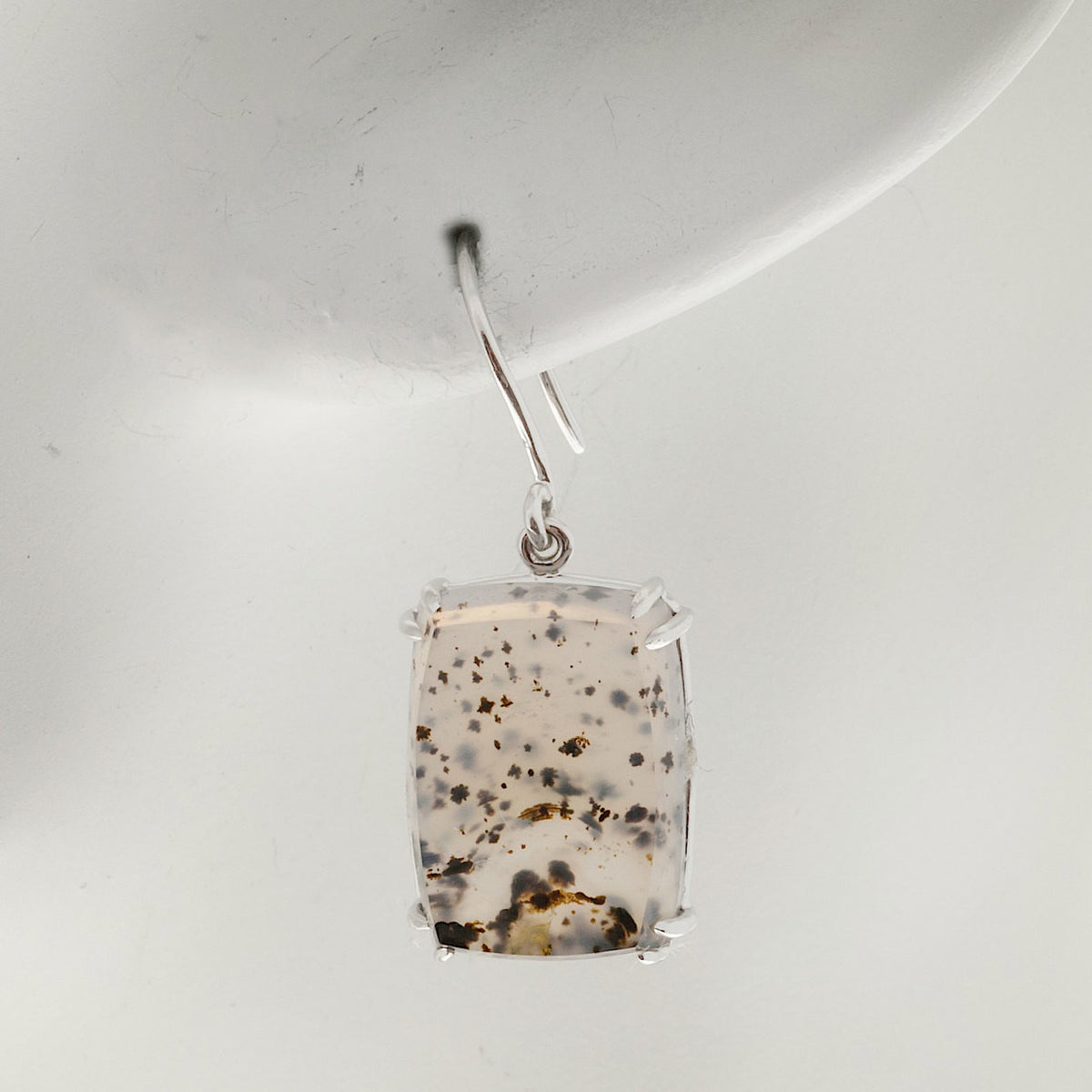 Vintage 16.67ct Quartz Black Inclusions 14k White Gold Peter Suchy Earrings – image 7
