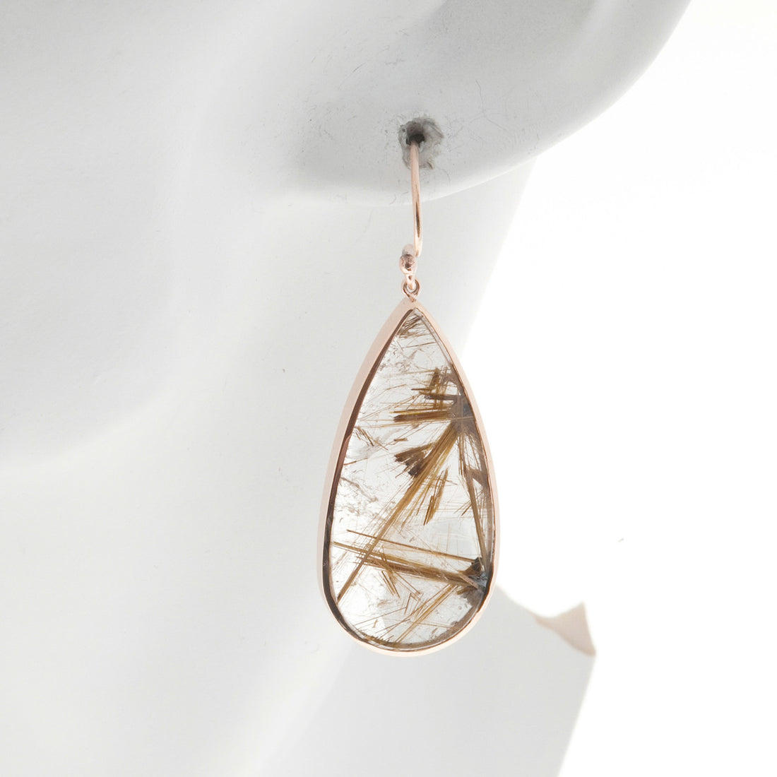 Peter Suchy 40.66 Carat Rutile Quartz Crystal Rose Gold Dangle Earrings – image 4