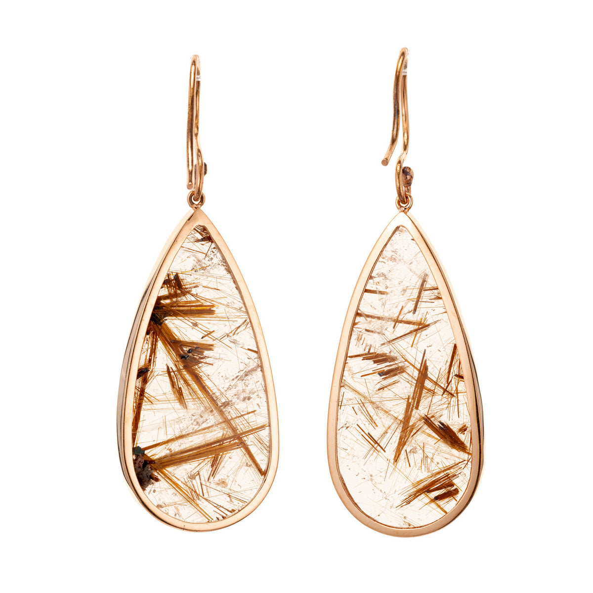 Peter Suchy 40.66 Carat Rutile Quartz Crystal Rose Gold Dangle Earrings