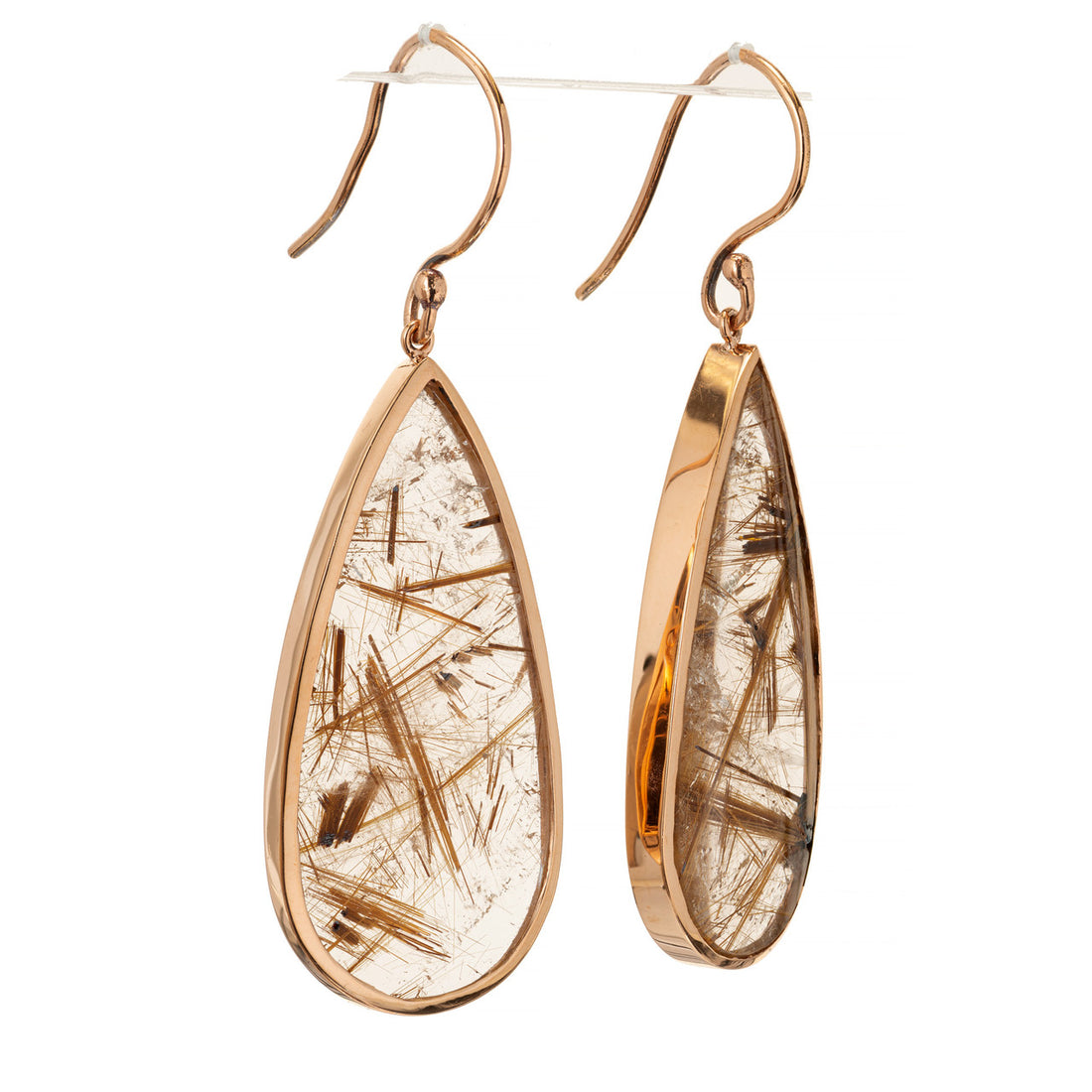 Peter Suchy 40.66 Carat Rutile Quartz Crystal Rose Gold Dangle Earrings – image 3