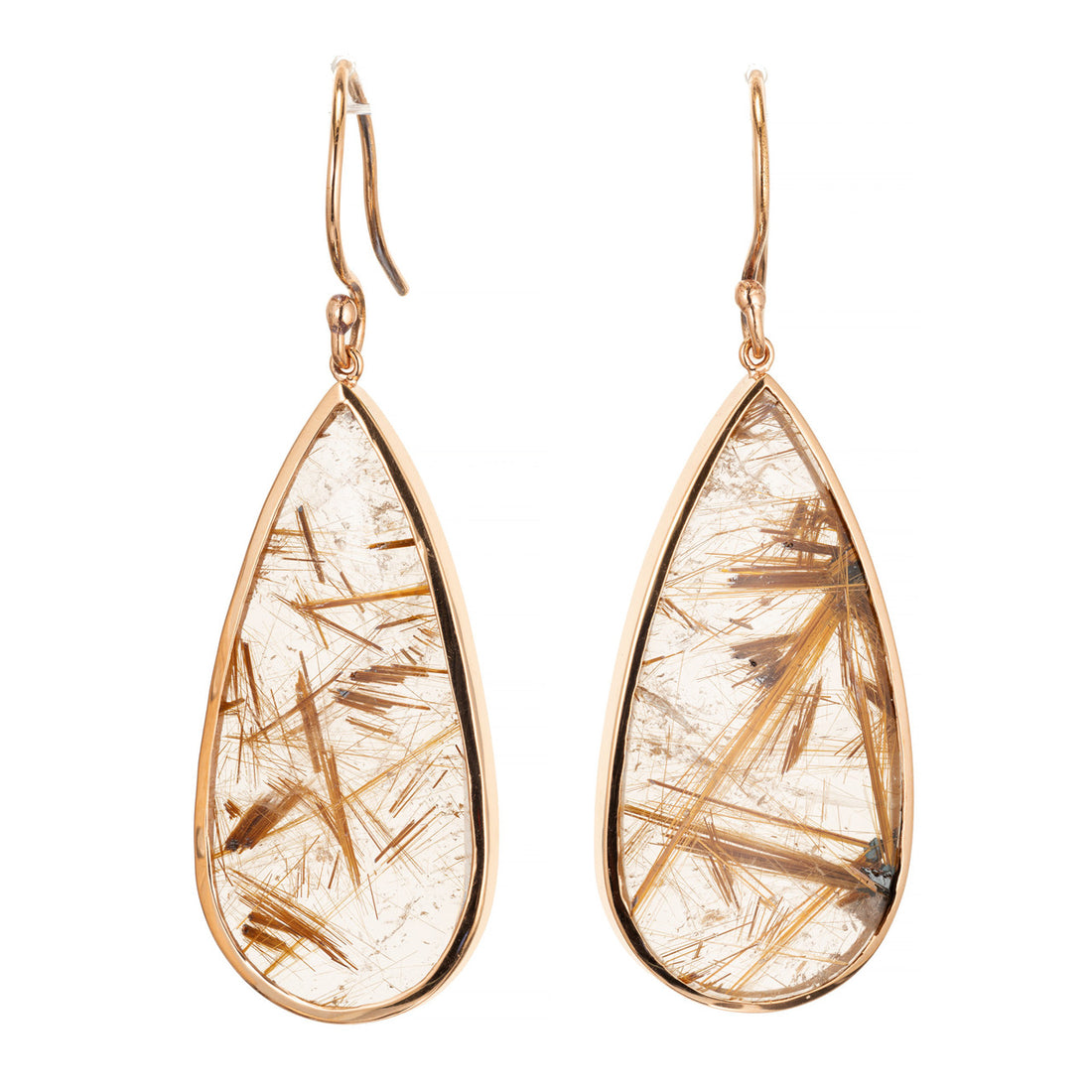 Peter Suchy 40.66 Carat Rutile Quartz Crystal Rose Gold Dangle Earrings – image 2