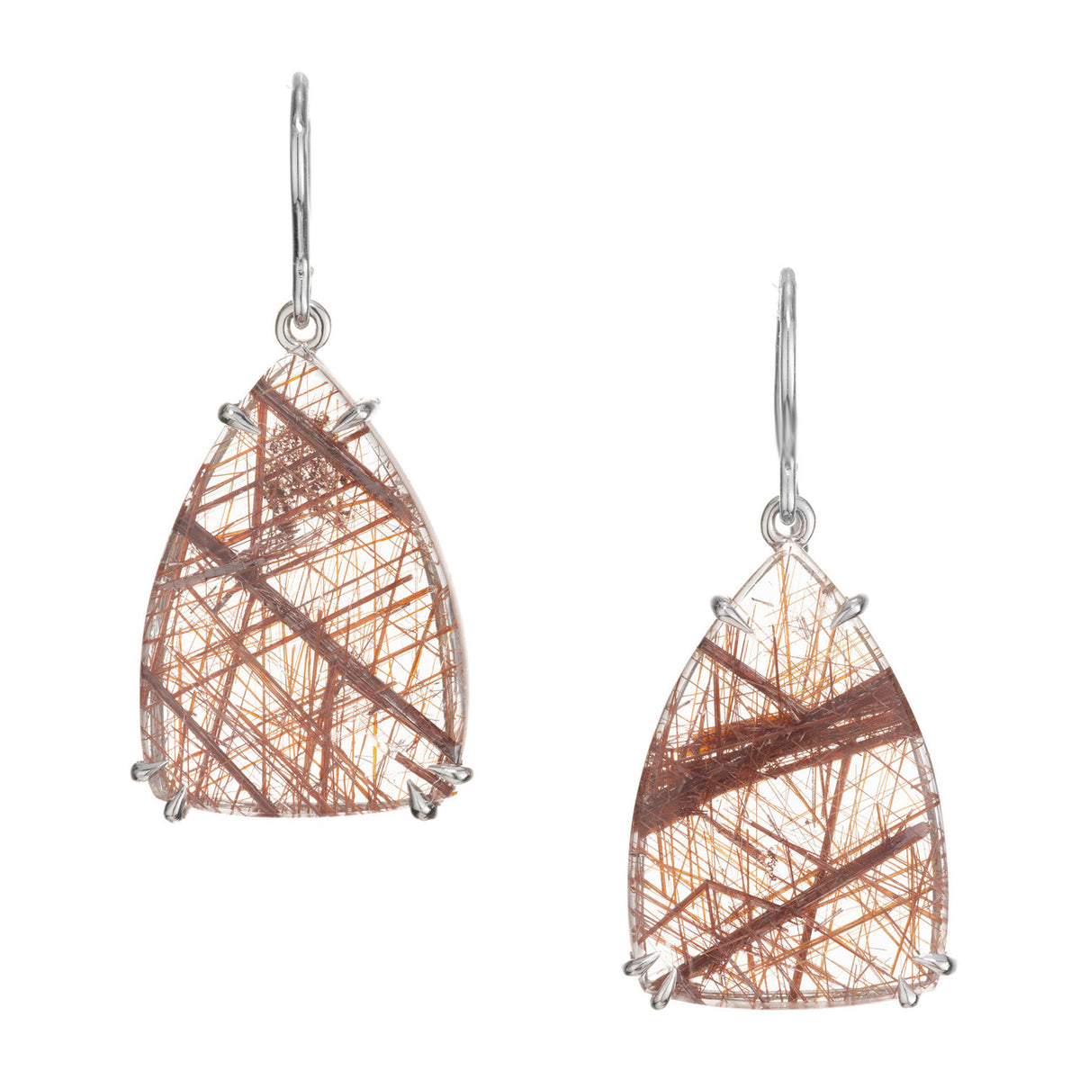 Peter Suchy 52.52 Carat Quartz Rutile Inclusion 14k White Gold Dangle Earrings