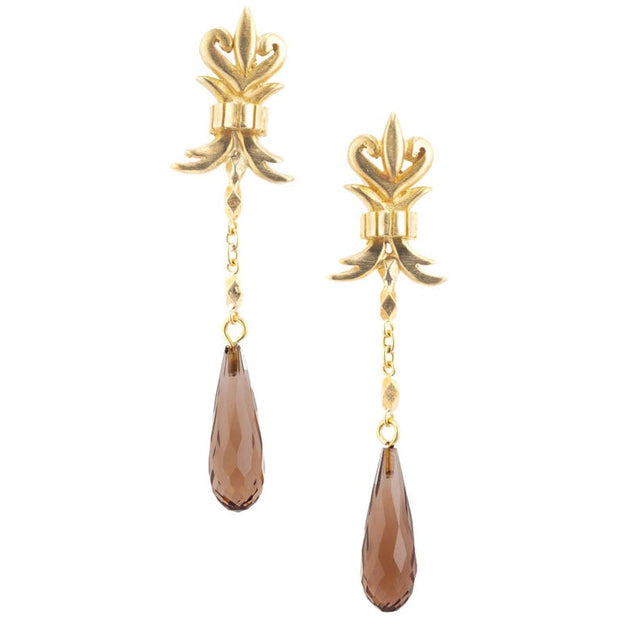 Robin Rotenier Smoky Quartz Yellow Gold Dangle Drop Earrings