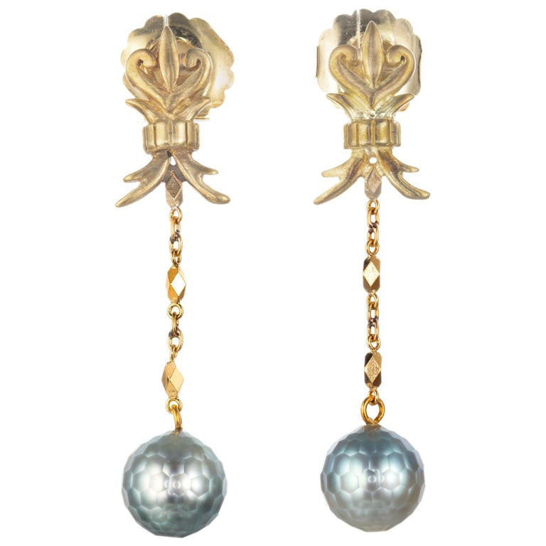 Robin Rotenier Pearl Yellow Gold Drop Dangle Earrings