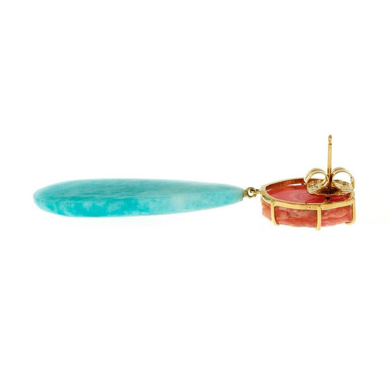 Peter Suchy Amazonite Rhodochrosite Gold Dangle Earrings – image 3