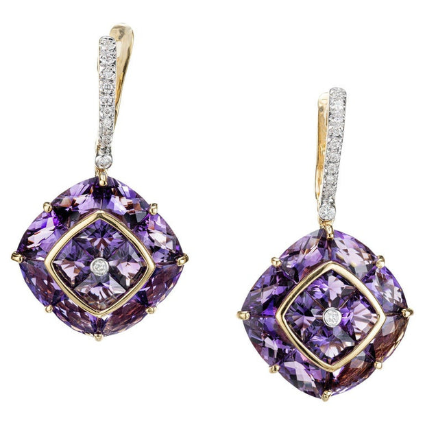Bellarri Hava 13.43 Carat Amethyst Diamond Gold Dangle Earrings