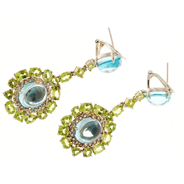 Bellari 10.30ct Blue Topaz Peridot Silver Pink Gold Dangle Earrings