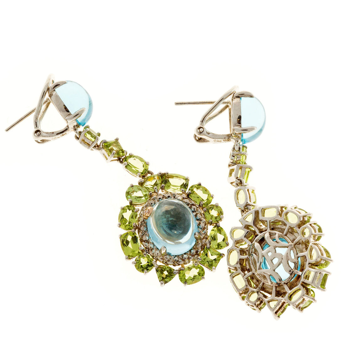 Bellari 10.30ct Blue Topaz Peridot Silver Pink Gold Dangle Earrings – image 5