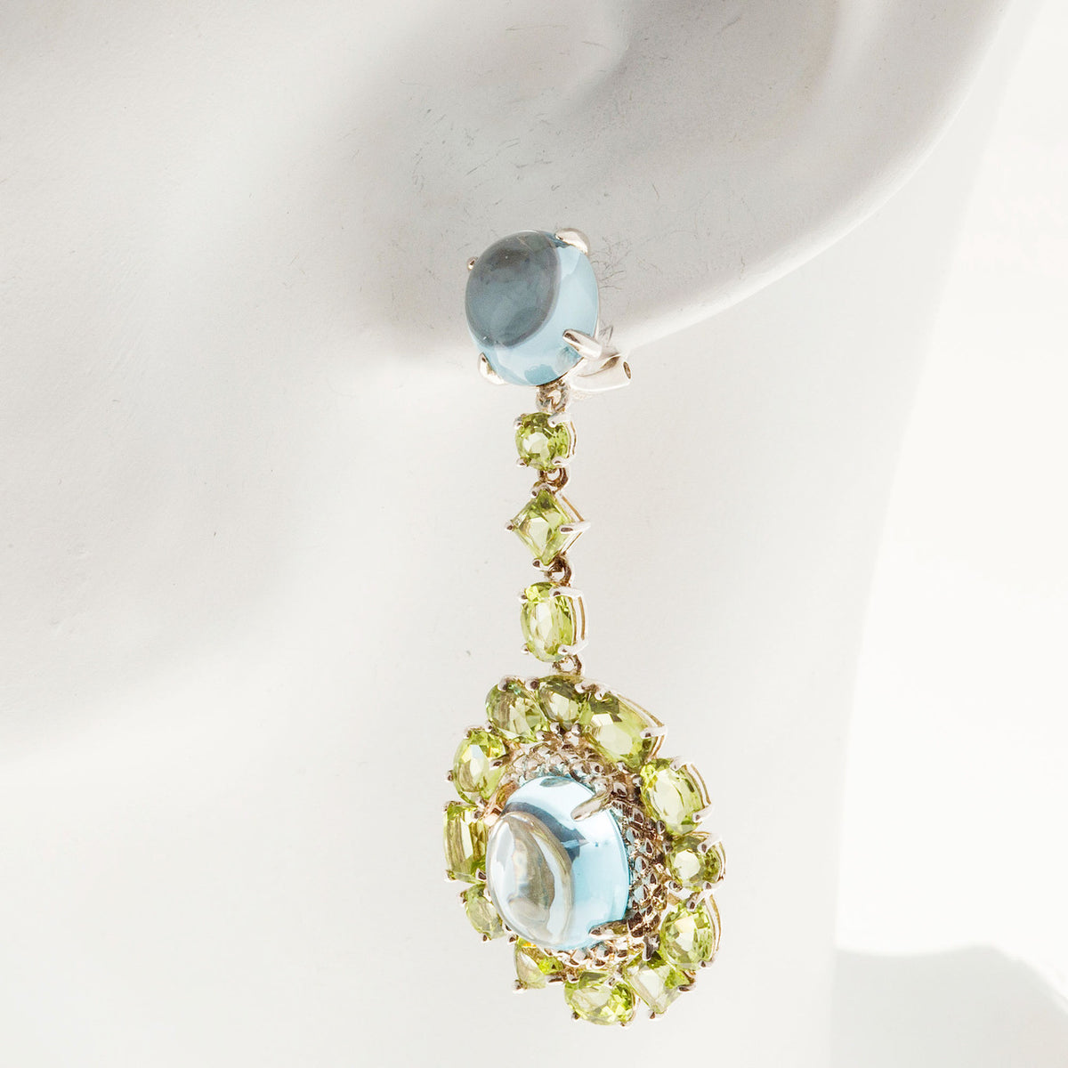 Bellari 10.30ct Blue Topaz Peridot Silver Pink Gold Dangle Earrings – image 7