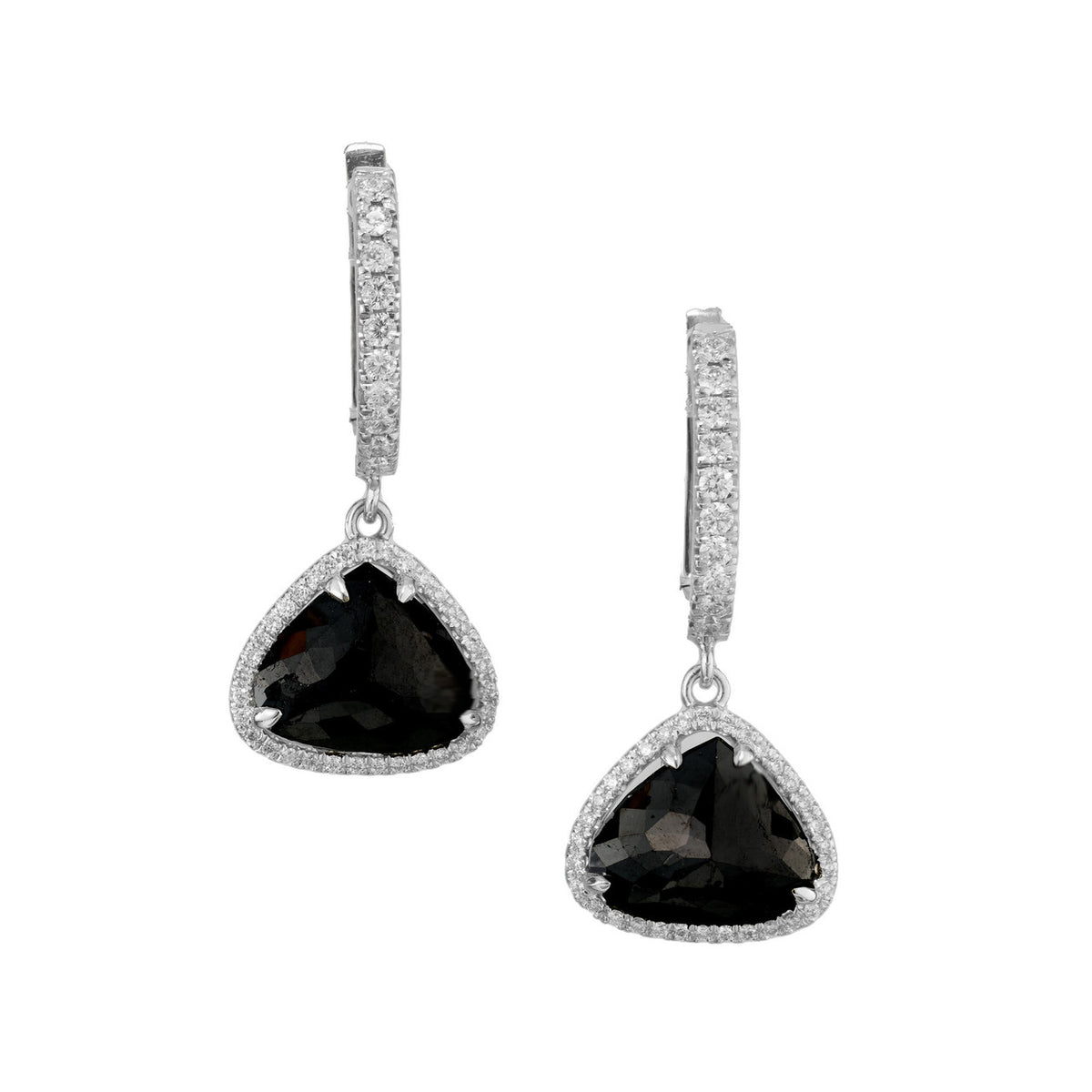 Peter Suchy 3.89 Carat Black Diamond White Gold Dangle Halo Earrings
