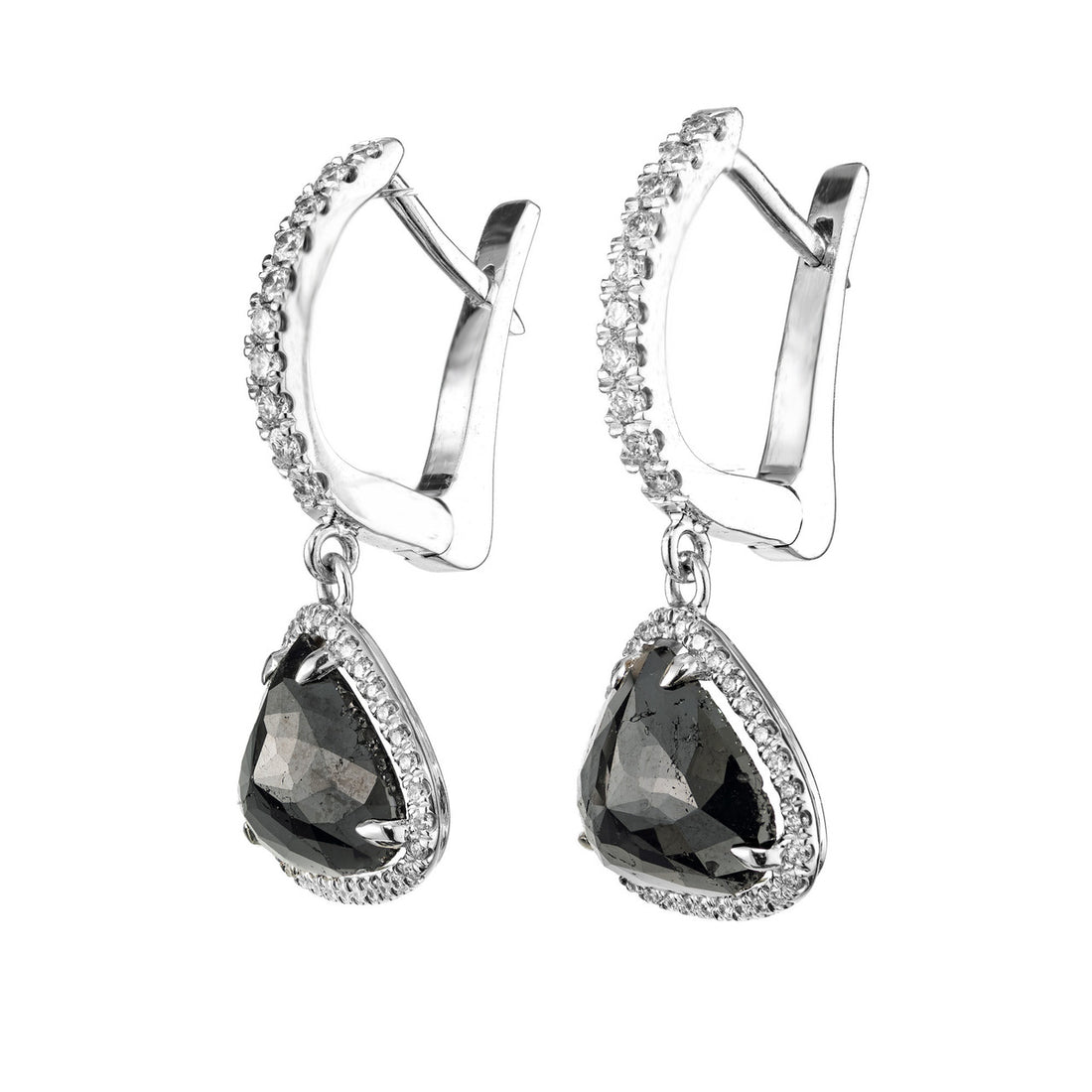 Peter Suchy 3.89 Carat Black Diamond White Gold Dangle Halo Earrings – image 2