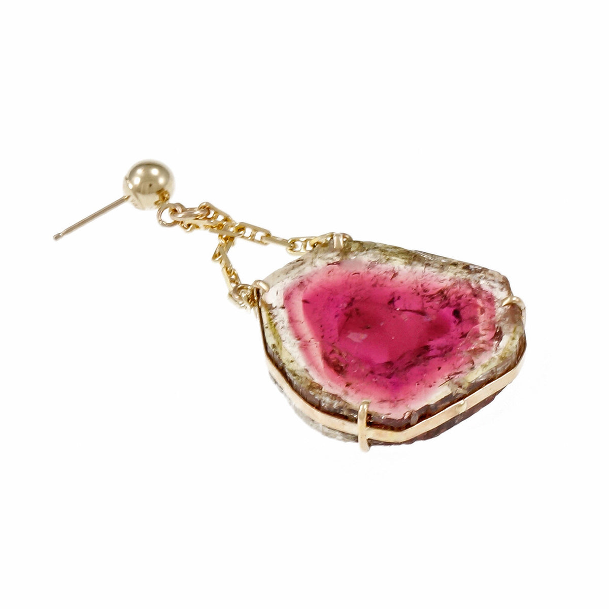 Peter Suchy Watermelon Tourmaline Dangle Earrings 14k Yellow Gold Slice – image 5