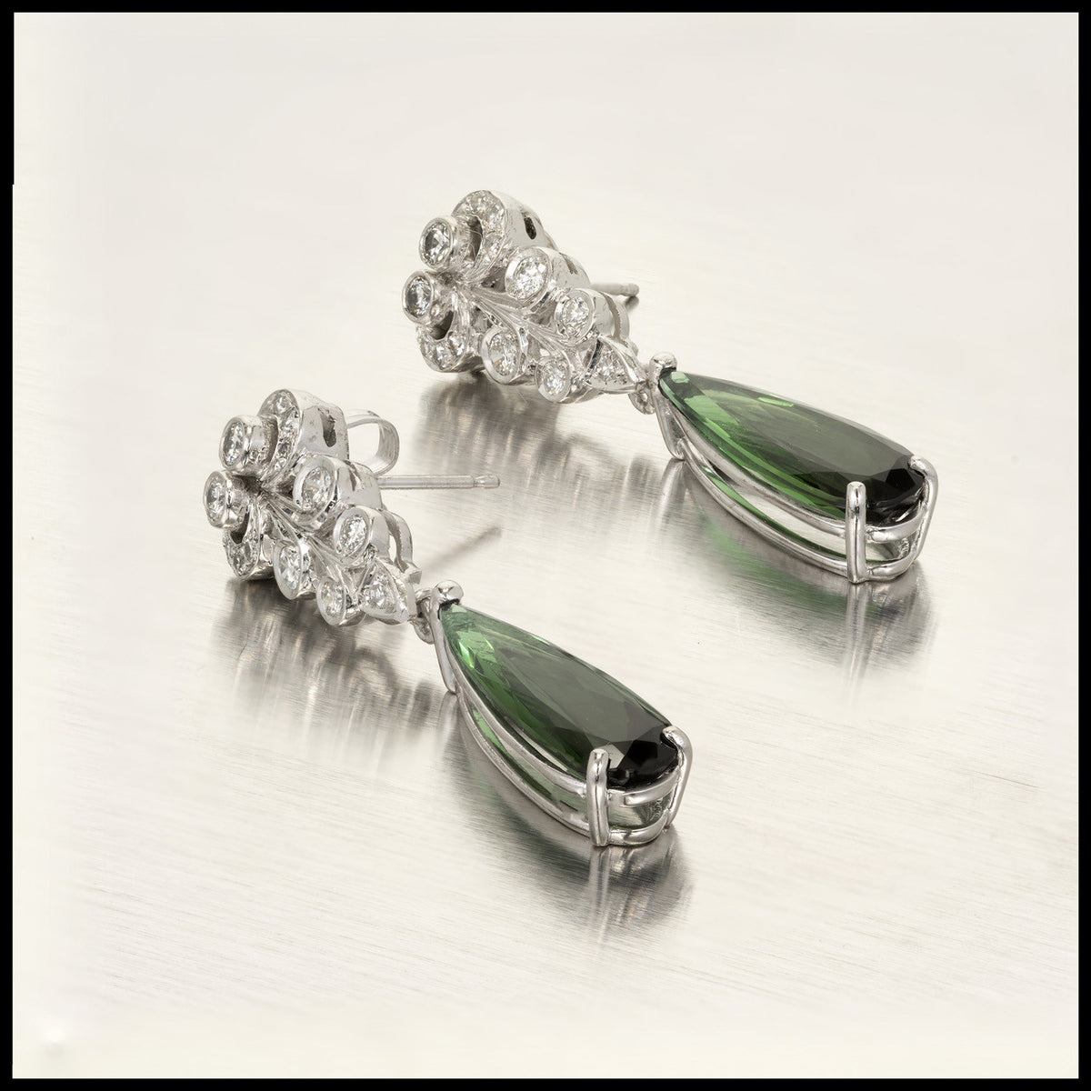 Peter Suchy Platinum Pear Tourmaline Dangle Earring Diamond – image 6