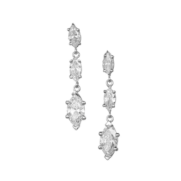 Peter Suchy Marquise Triple Diamond Platinum Dangle Earrings