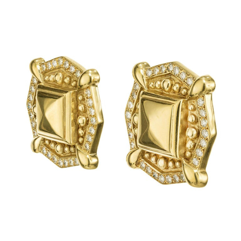 2.52 Carat Diamond Textured Yellow White Gold Clip Post Earrings – image 2
