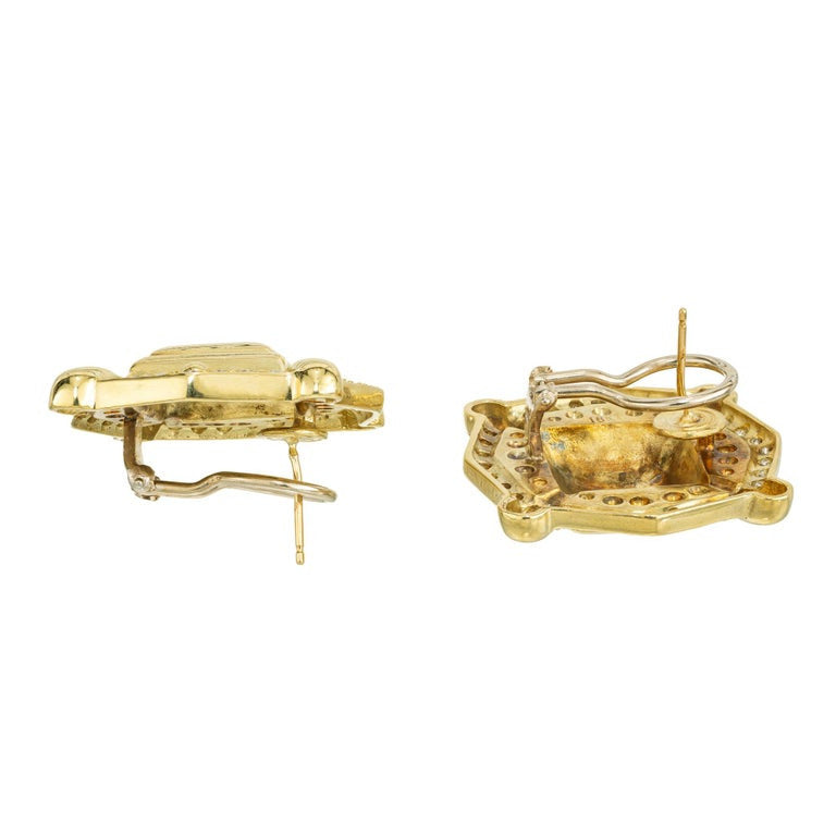 2.52 Carat Diamond Textured Yellow White Gold Clip Post Earrings – image 7