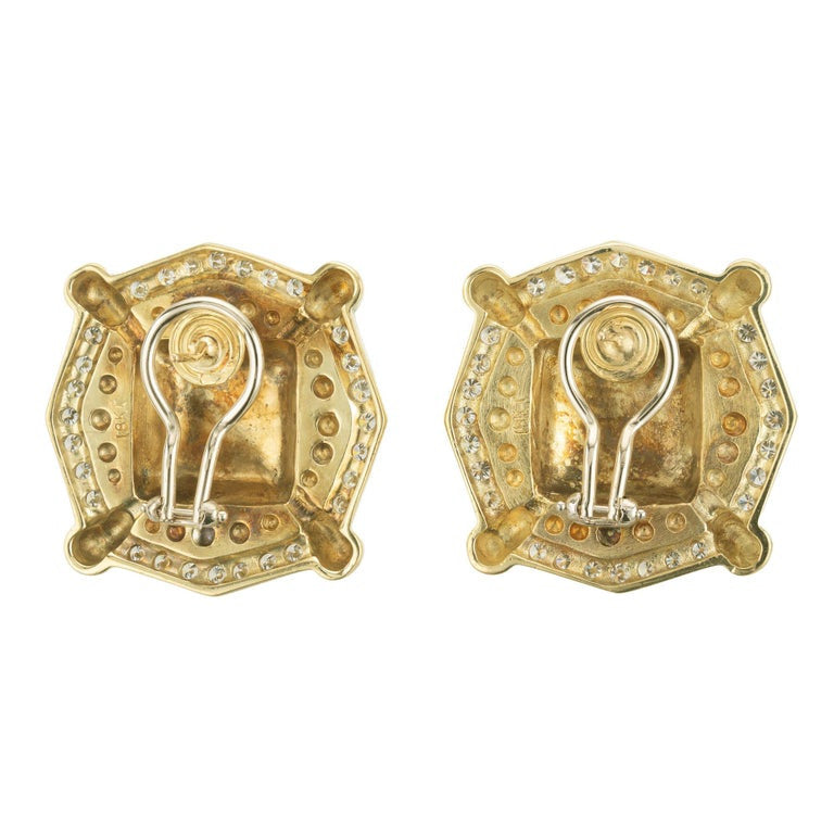 2.52 Carat Diamond Textured Yellow White Gold Clip Post Earrings – image 5