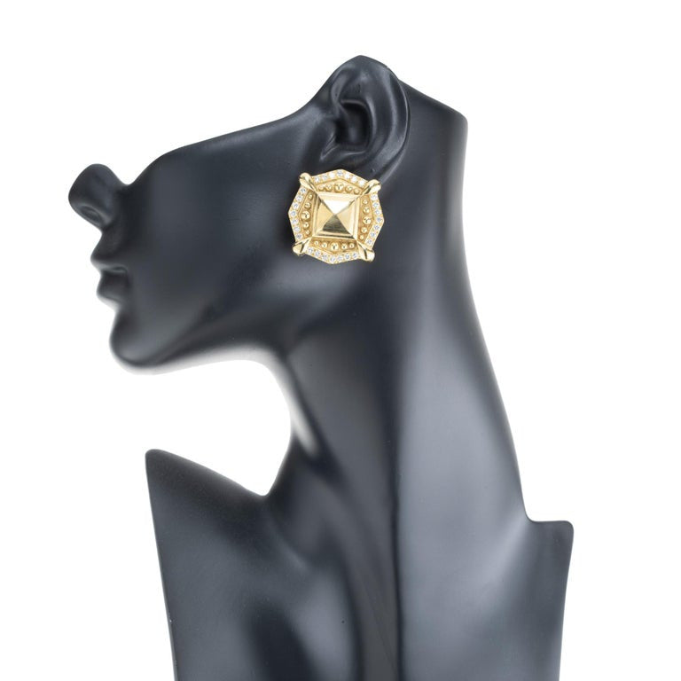 2.52 Carat Diamond Textured Yellow White Gold Clip Post Earrings – image 3