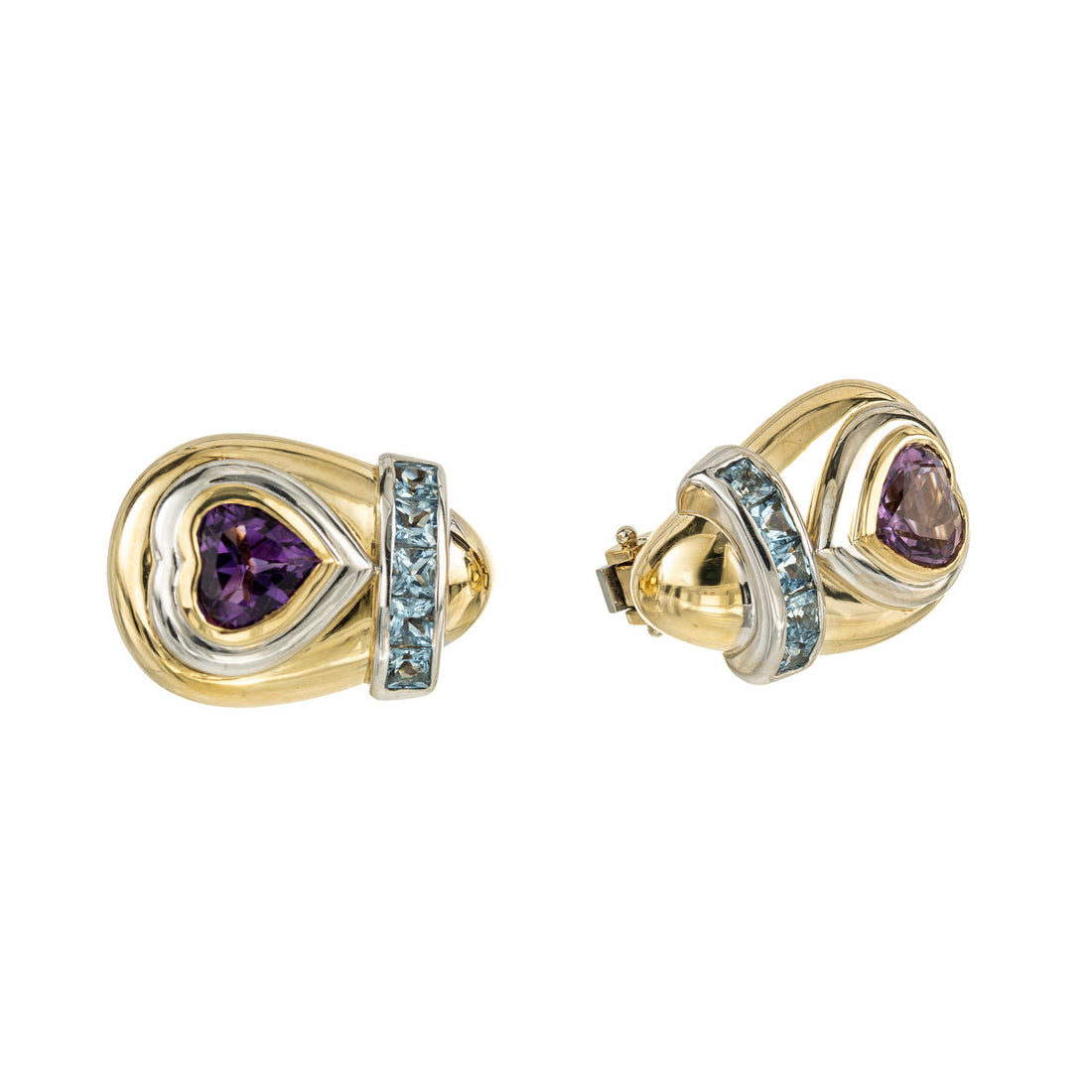 Lilli 10.00 Carat Heart Amethyst Square Aquamarine Clip Post Gold Earrings – image 2