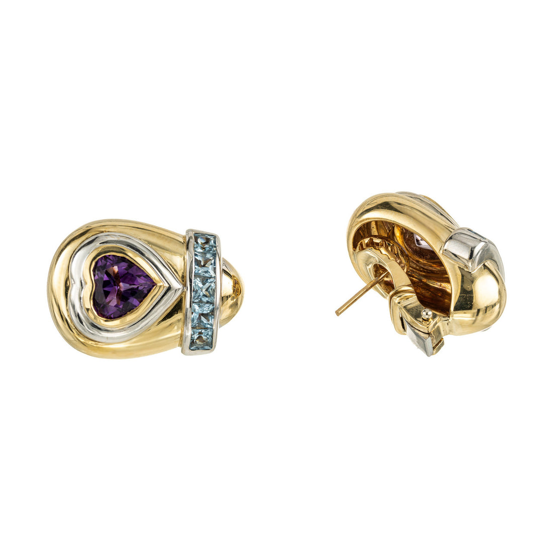 Lilli 10.00 Carat Heart Amethyst Square Aquamarine Clip Post Gold Earrings – image 3