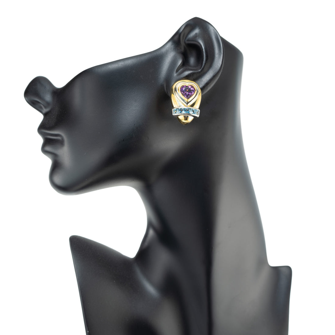 Lilli 10.00 Carat Heart Amethyst Square Aquamarine Clip Post Gold Earrings – image 5