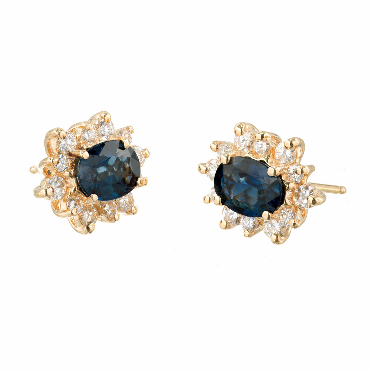 2.00 Carat Blue Oval Sapphire Diamond Halo Stud Earrings – image 2
