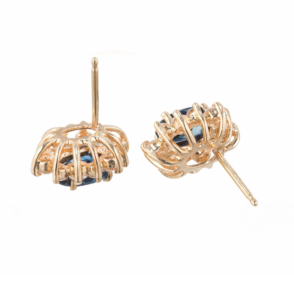 2.00 Carat Blue Oval Sapphire Diamond Halo Stud Earrings – image 4
