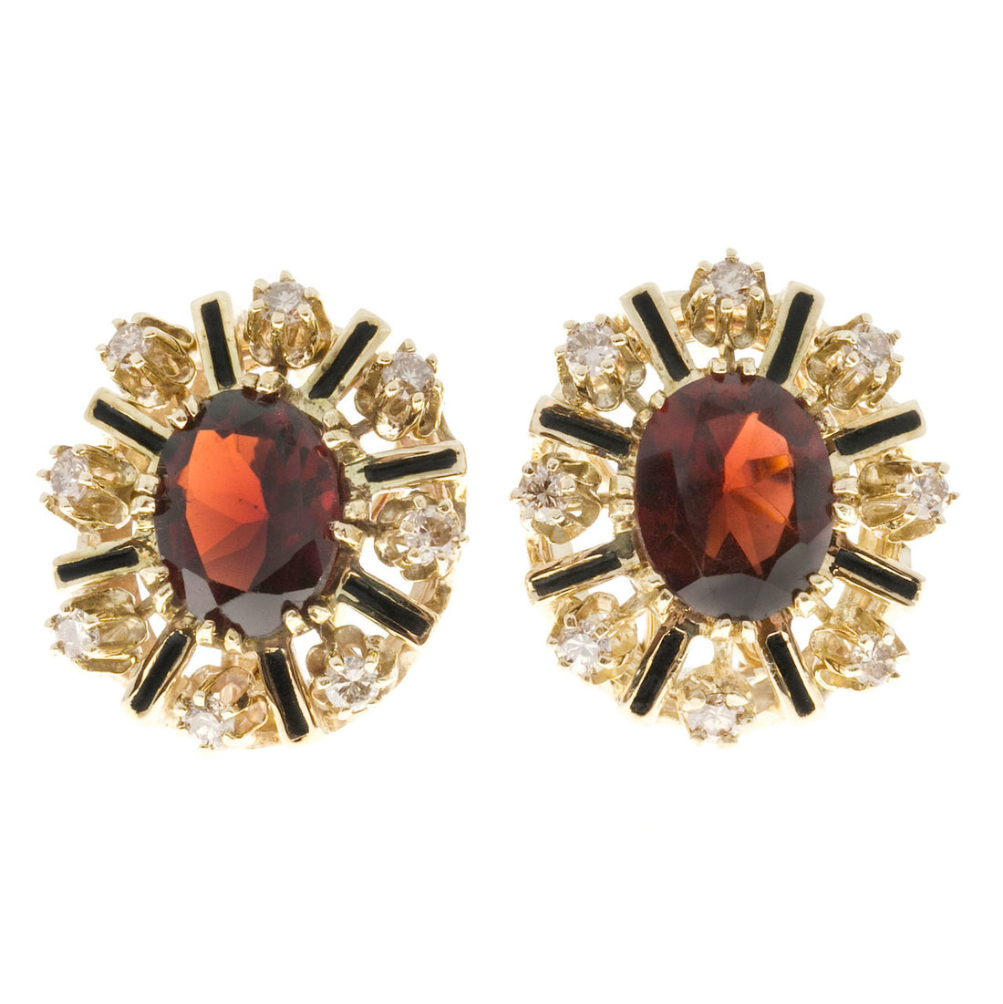 Vintage 4.20ct 14k Gold Reddish Brown Garnet Enamel 1950s Brown Diamond Earrings – image 3