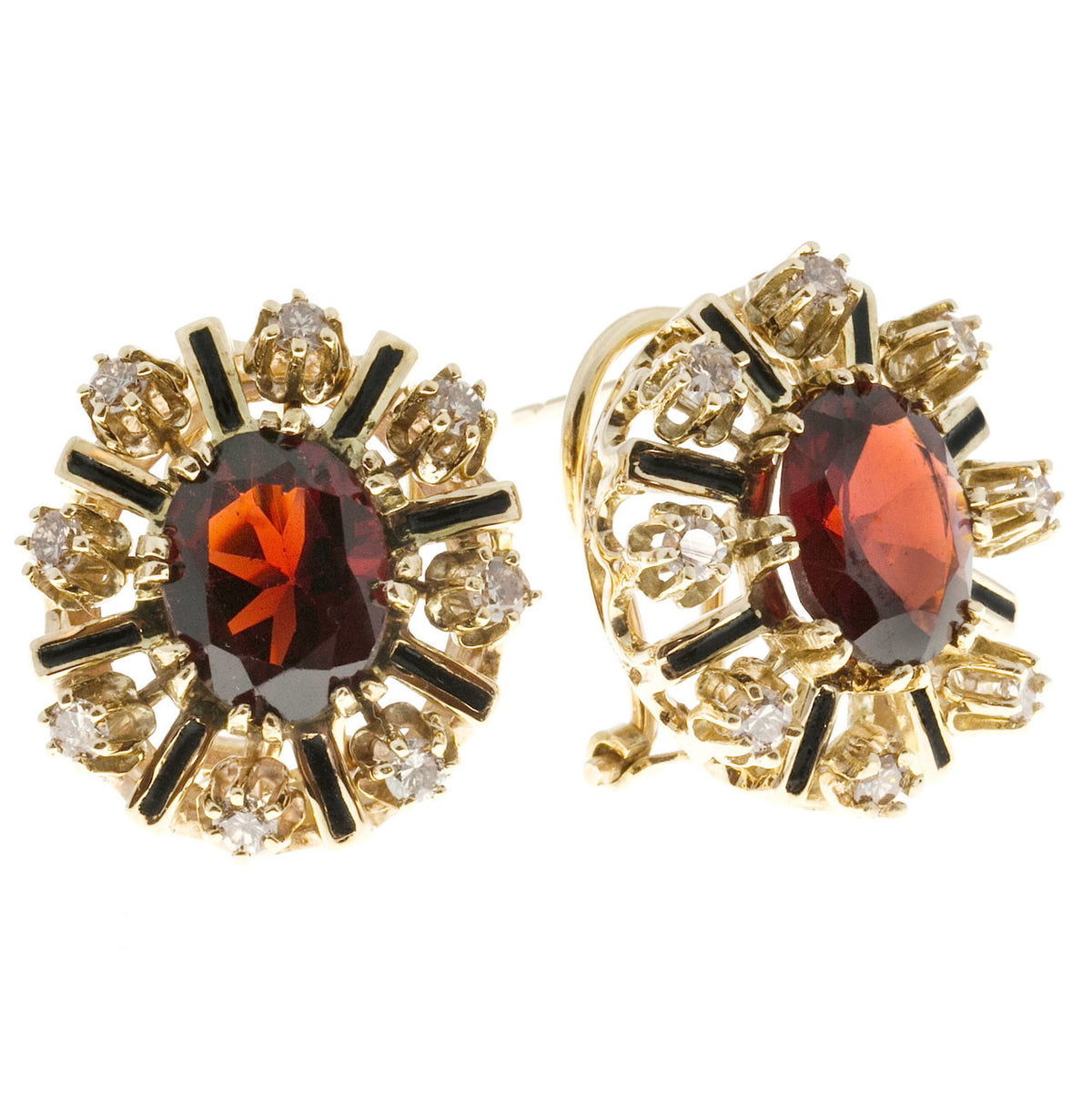 Vintage 4.20ct 14k Gold Reddish Brown Garnet Enamel 1950s Brown Diamond Earrings – image 4