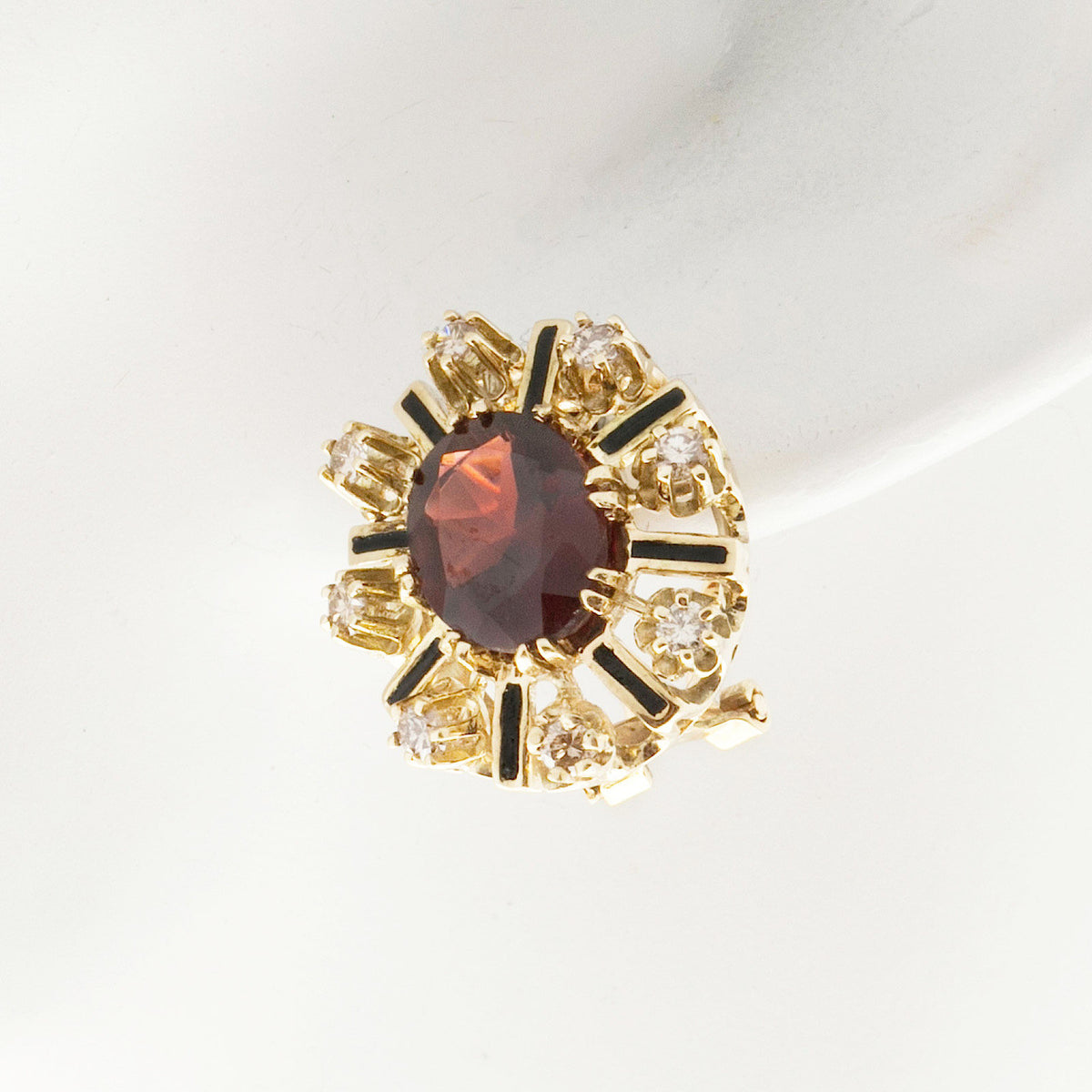 Vintage 4.20ct 14k Gold Reddish Brown Garnet Enamel 1950s Brown Diamond Earrings – image 6