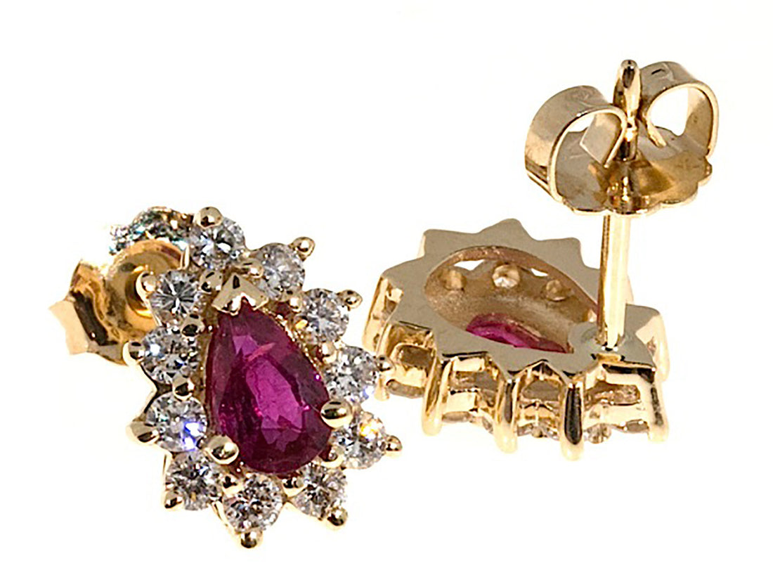 Vintage Gem Pear Blood Red Rubies 1.05ct 14k Gold .40ct Diamond Earrings – image 5