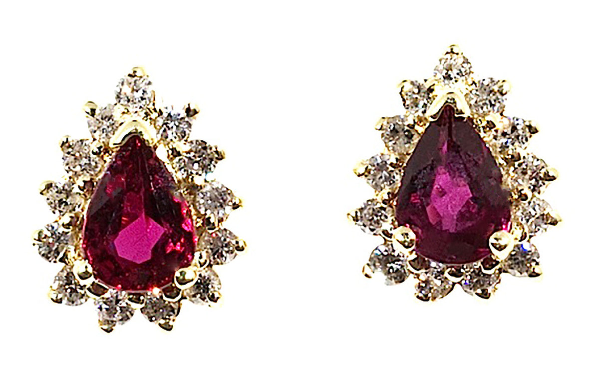 Vintage Gem Pear Blood Red Rubies 1.05ct 14k Gold .40ct Diamond Earrings – image 6