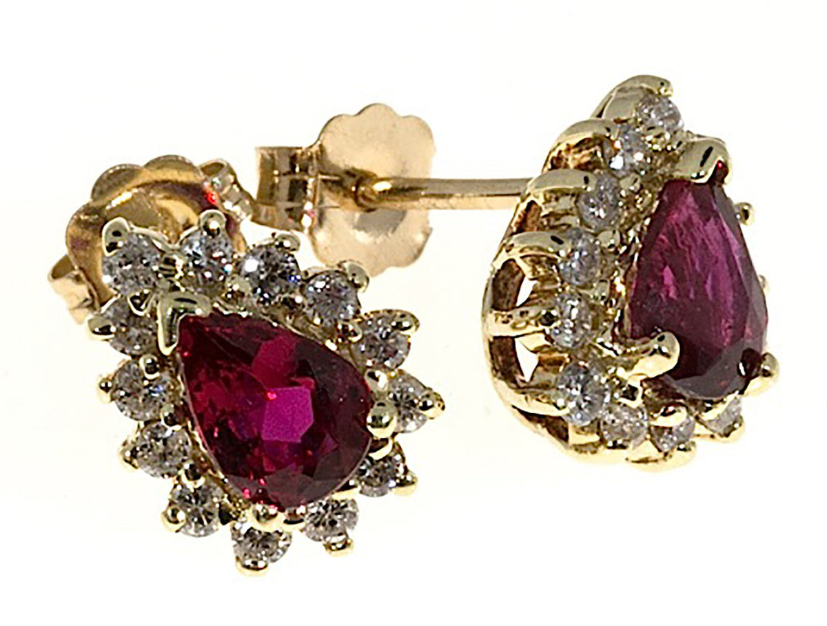 Vintage Gem Pear Blood Red Rubies 1.05ct 14k Gold .40ct Diamond Earrings – image 7
