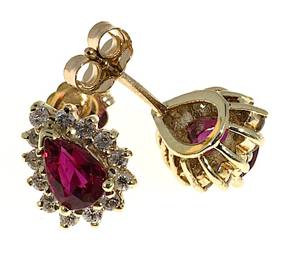 Vintage Gem Pear Blood Red Rubies 1.05ct 14k Gold .40ct Diamond Earrings – image 9