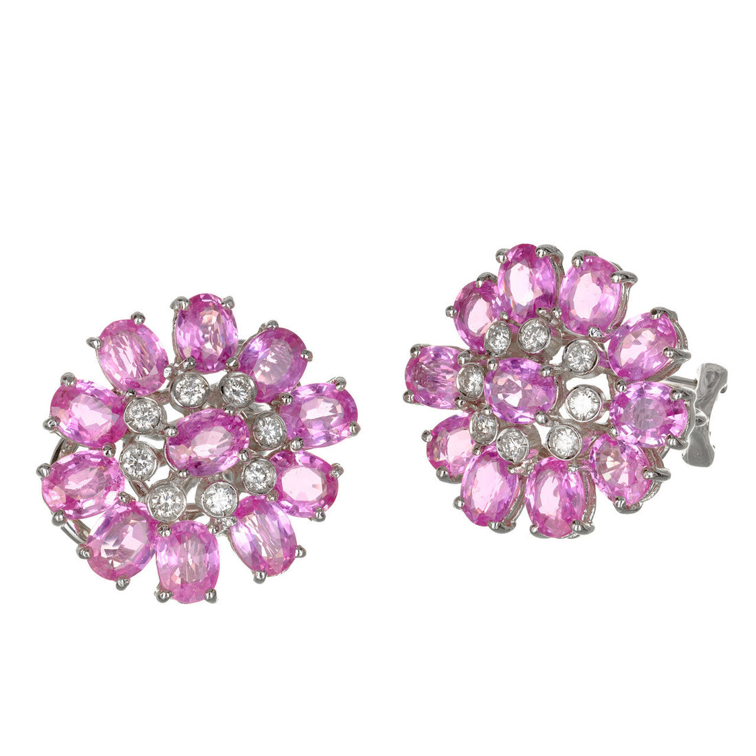 GIA Certified 11.33 Carat Pink Sapphire Diamond White Gold Cluster Earrings – image 3