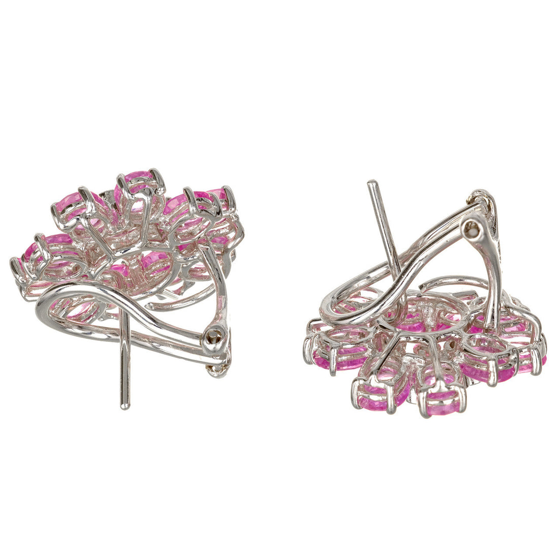 GIA Certified 11.33 Carat Pink Sapphire Diamond White Gold Cluster Earrings – image 4