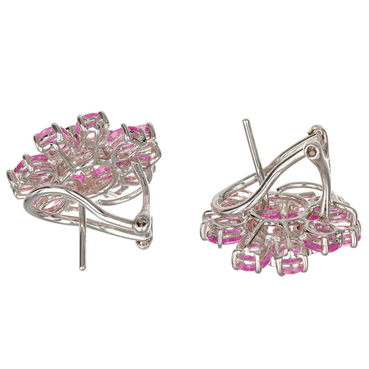GIA Certified 11.33 Carat Pink Sapphire Diamond White Gold Cluster Earrings – image 4