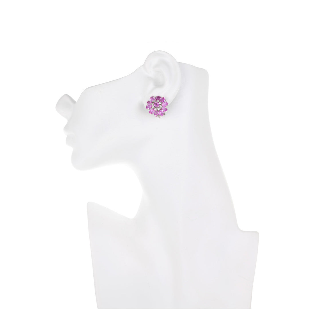 GIA Certified 11.33 Carat Pink Sapphire Diamond White Gold Cluster Earrings – image 2