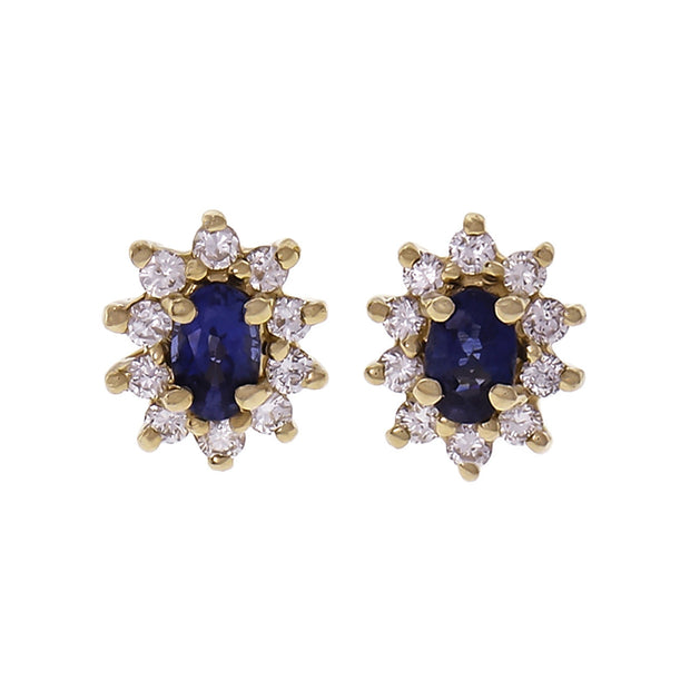 Oval Sapphire Diamond Halo Stud Earrings