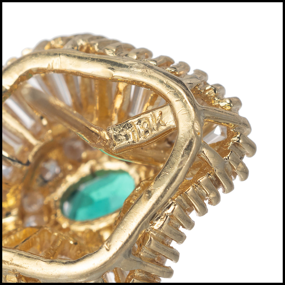 GIA Certified .60 Carat Emerald Diamond Gold Ballerina Style Earrings – image 4